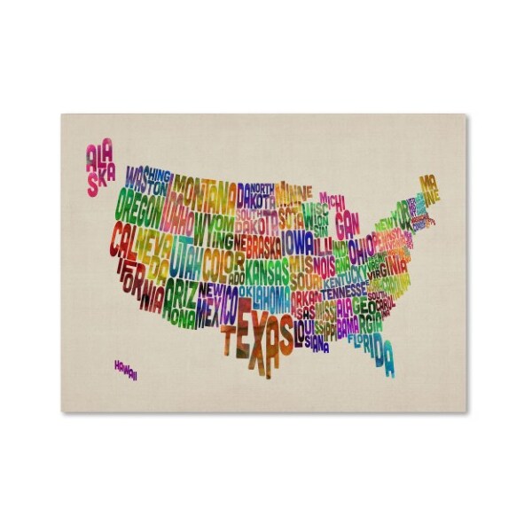Trademark Fine Art Michael Tompsett 'USA States Text Map' Canvas Art, 30x47 - MT0212-C3047GG
