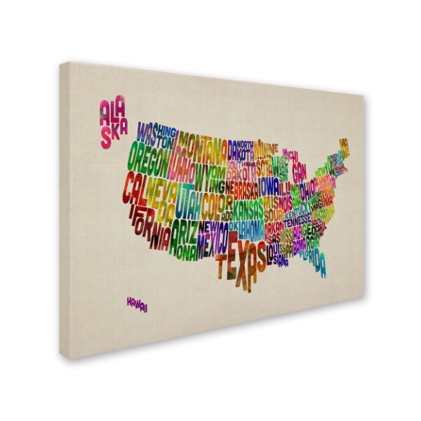 Trademark Fine Art Michael Tompsett 'USA States Text Map' Canvas Art, 30x47 - MT0212-C3047GG