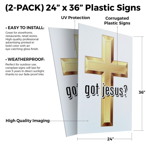 Signmission Got Jesus, Plastic Signs Only 24 Inch x 36 Inch, Corrugated Plastic, 2PK - CSB-2436-2PACK-GOT JESUS