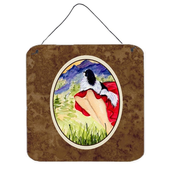 Jensendistributionservices 6 x 6 in. Lady with her Japanese Chin Aluminium Metal Wall or Door Hanging Prints - MI1716626