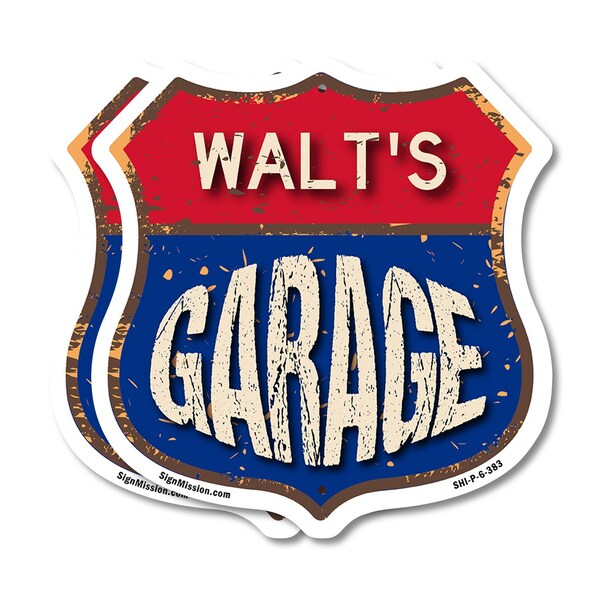 Signmission Walt's Garage, 6 inch X 6 inch, Plastic Sign, 2PK - SHI-P-2PACK-6-383-WALT