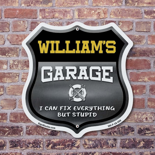 Signmission William's Garage I Can Fix Everything But Stupid, 12 inch X 12 inch, Plastic Sign, 2PK - SHI-P-2PACK-12-490-WILLIAM