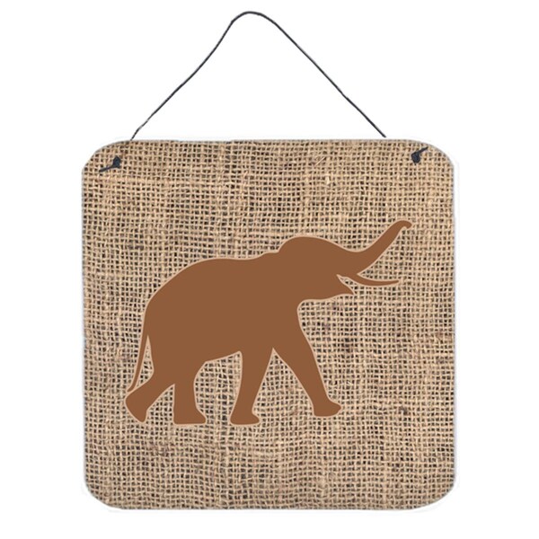 Micasa Elephant Burlap And Brown Aluminium Metal Wall Or Door Hanging Prints - MI752013