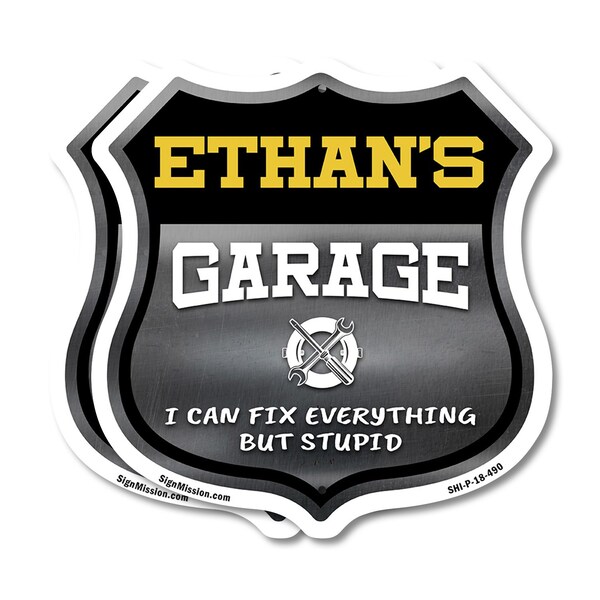 Signmission Ethan's Garage I Can Fix Everything But Stupid, 18 inch X 18 inch, Plastic Sign, 2PK - SHI-P-2PACK-18-490-ETHAN