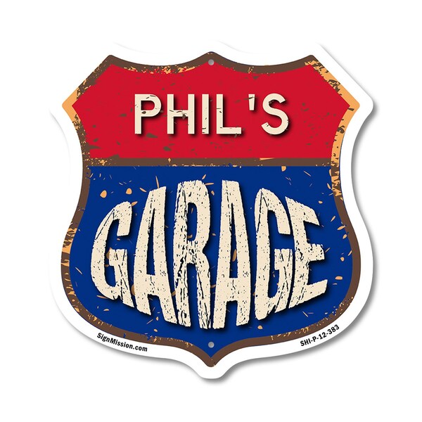 Signmission Phil's Garage, 12 Inch X 12 Inch, Plastic Sign - SHI-P-12-383-PHIL