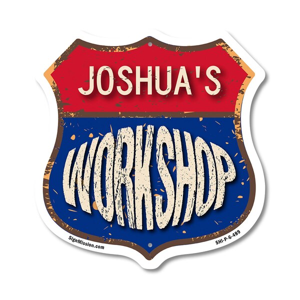 Signmission Joshua's Workshop, 6 Inch X 6 Inch, Plastic Sign - SHI-P-6-489-JOSHUA