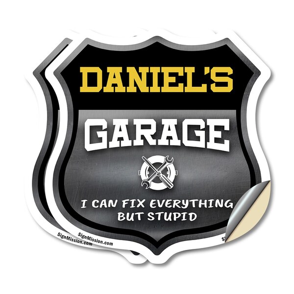 Signmission Daniel's Garage I Can Fix Everything But Stupid, 6 inch X 6 inch, Vinyl Decal, 2PK - SHI-D-2PACK-6-490-DANIEL