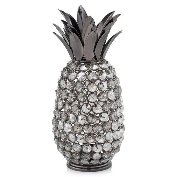 Homeroots Homeroots 379766 11 in. Faux Crystal Black & Nickel Pineapple Sculpture - 379766