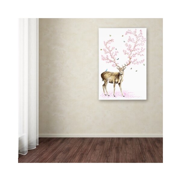Trademark Fine Art Michelle Faber 'Cherry Blossom Deer' Canvas Art, 16x24 - ALI17971-C1624GG