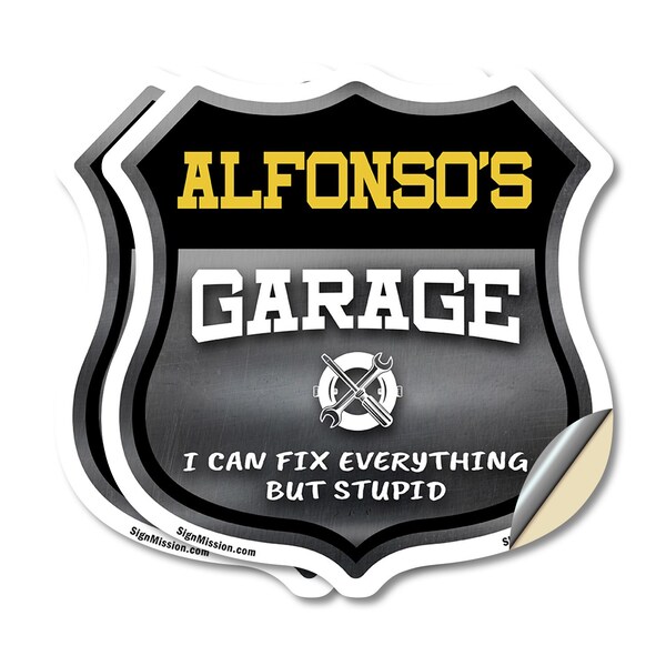 Signmission Alfonso's Garage I Can Fix Everything But Stupid, 6 inch X 6 inch, Vinyl Decal, 2PK - SHI-D-2PACK-6-490-ALFONSO