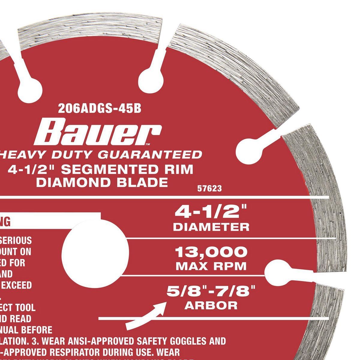 Hoja de sierra de diamante para corte en húmedo o seco con segmentos Bauer de 4-1/2 pulgadas - 57623