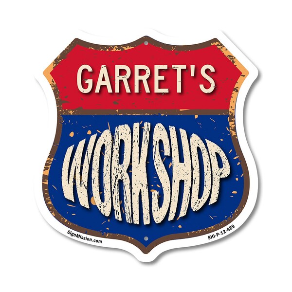 Signmission Garret's Workshop, 12 Inch X 12 Inch, Plastic Sign - SHI-P-12-489-GARRET
