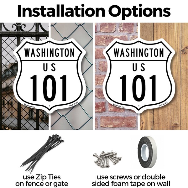 Signmission Washington Route Marker Shield Sign Us 1, 6 inch X 6 inch, Plastic Sign, 2PK - SHI-P-2PACK-6-475