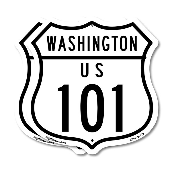 Signmission Washington Route Marker Shield Sign Us 1, 6 inch X 6 inch, Plastic Sign, 2PK - SHI-P-2PACK-6-475