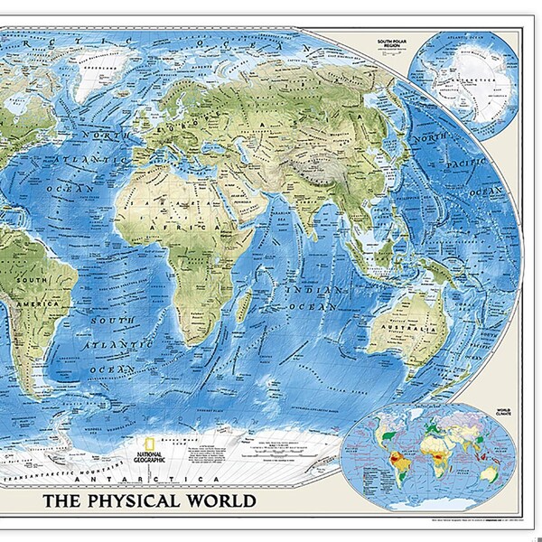 National Geographic World Physical Map, Enlarged and Laminated, 69.25'' x 46.25'' - RE00620133