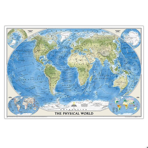 National Geographic World Physical Map, Enlarged and Laminated, 69.25'' x 46.25'' - RE00620133