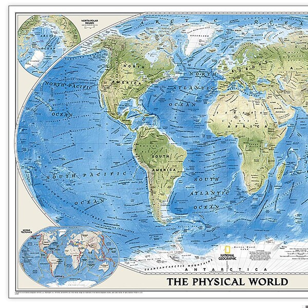 National Geographic World Physical Map, Enlarged and Laminated, 69.25'' x 46.25'' - RE00620133