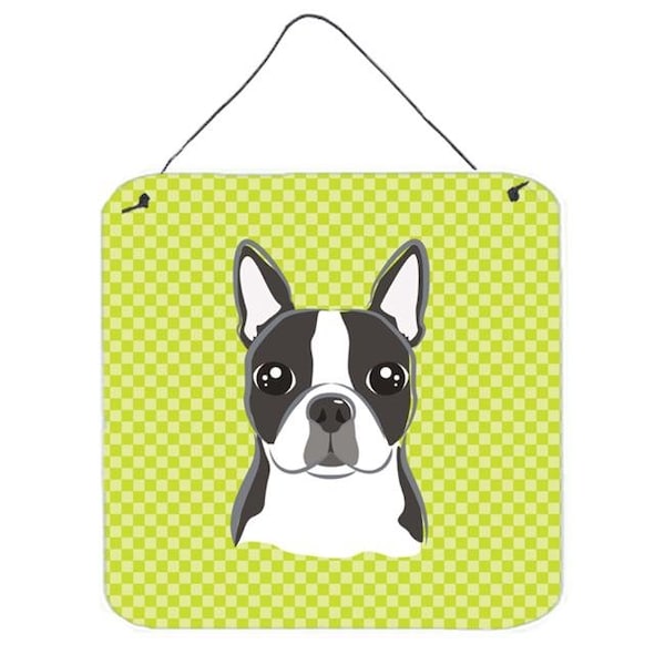 Jensendistributionservices Checkerboard Lime Green Boston Terrier Aluminum Metal Wall Or Door Hanging Prints; 6 x 6 In. - MI251358