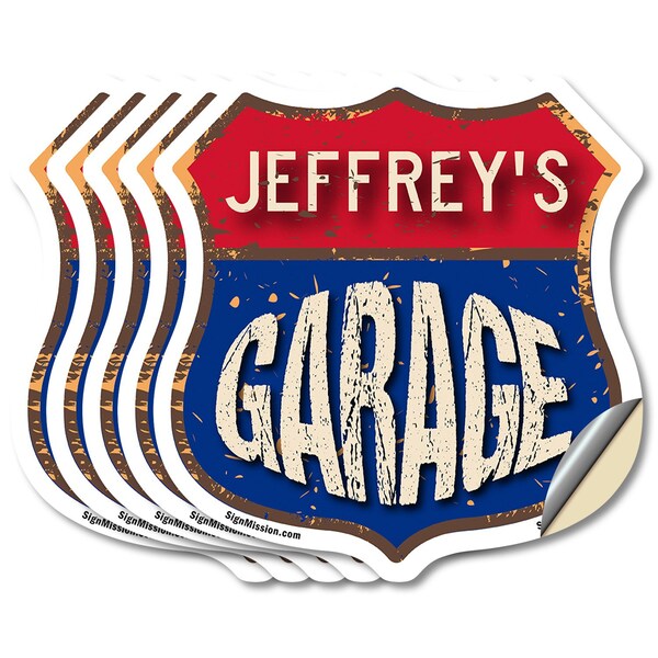 Signmission Jeffrey's Garage, 4 inch X 4 inch, Vinyl Decal, 5PK - SHI-D-5PACK-4-383-JEFFREY