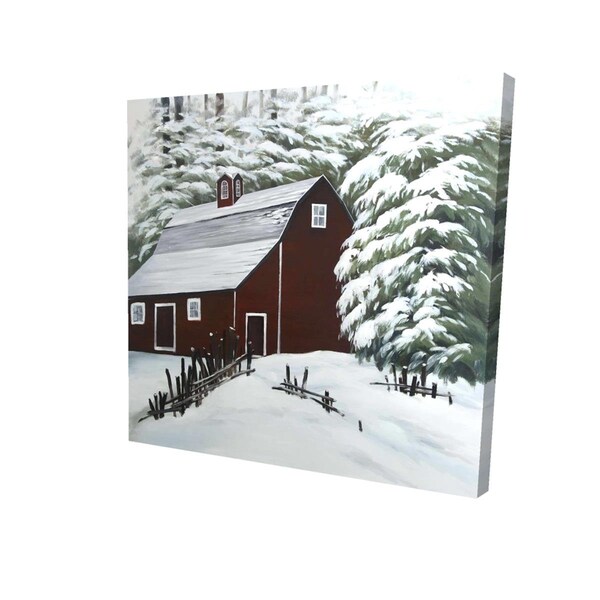 Begin Home Decor 32 x 32 in. Red Barn In Snow-Print on Canvas - 2080-3232-AR15