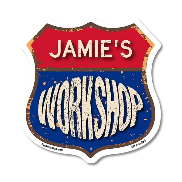 Signmission Jamie's Workshop, 6 Inch X 6 Inch, Plastic Sign - SHI-P-6-489-JAMIE