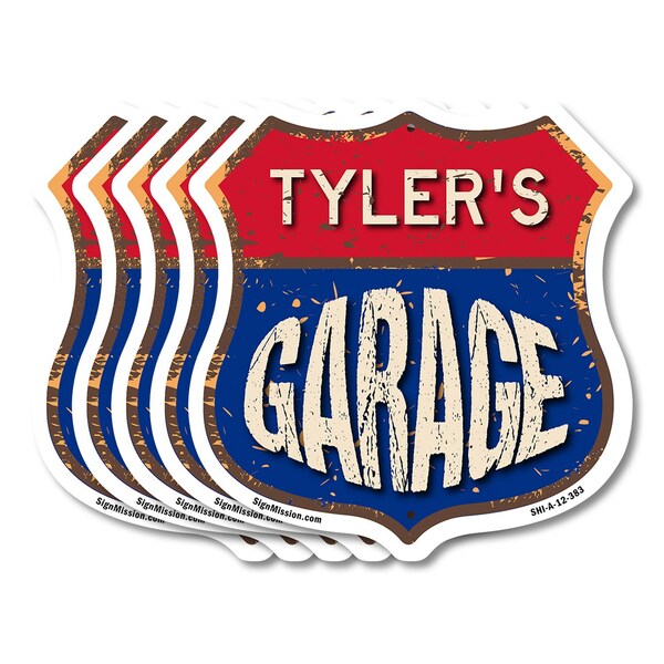 Signmission Tyler's Garage, 12 inch X 12 inch, Aluminum Metal Sign, 5PK - SHI-A-5PACK-12-383-TYLER