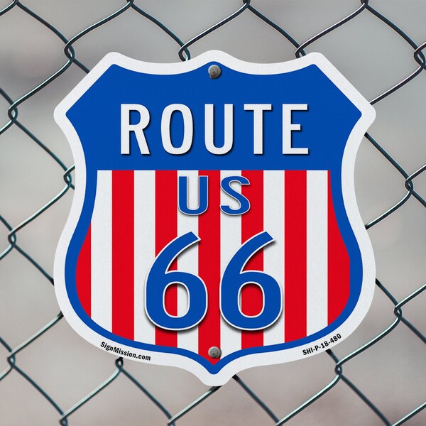 Signmission Route Us 66, 12 Inch X 12 Inch, Aluminum Metal Sign - SHI-A-12-480
