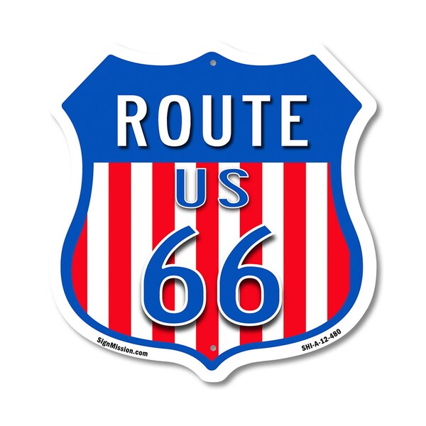 Signmission Route Us 66, 12 Inch X 12 Inch, Aluminum Metal Sign - SHI-A-12-480