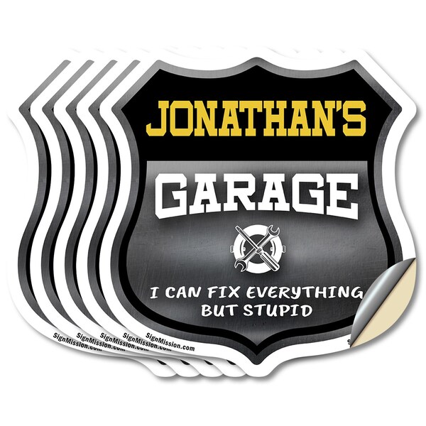 Signmission Jonathan's Garage I Can Fix Everything But Stupid, 4 inch X 4 inch, Vinyl Decal, 5PK - SHI-D-5PACK-4-490-JONATHAN