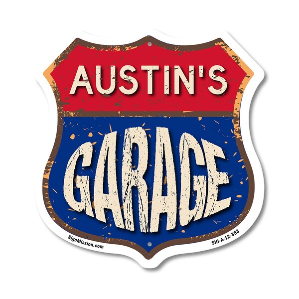 Signmission Austin's Garage, 12 Inch X 12 Inch, Aluminum Metal Sign - SHI-A-12-383-AUSTIN
