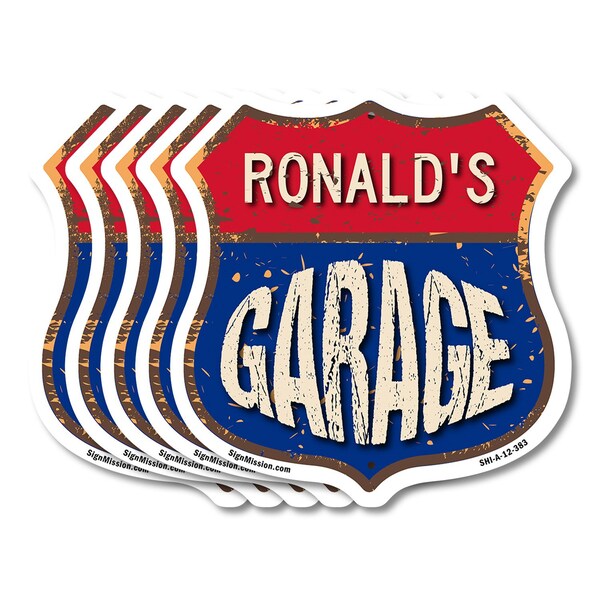 Signmission Ronald's Garage, 12 inch X 12 inch, Aluminum Metal Sign, 5PK - SHI-A-5PACK-12-383-RONALD