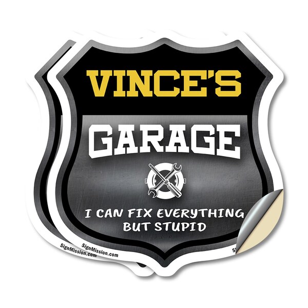 Signmission Vince's Garage I Can Fix Everything But Stupid, 4 inch X 4 inch, Vinyl Decal, 2PK - SHI-D-2PACK-4-490-VINCE
