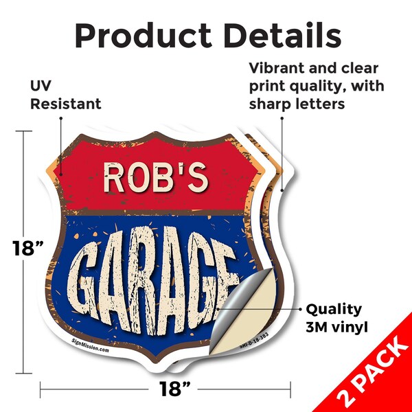 Signmission Rob's Garage, 18 inch X 18 inch, Vinyl Decal, 2PK - SHI-D-2PACK-18-383-ROB