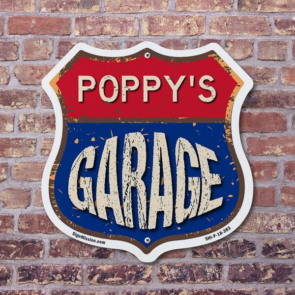 Signmission Poppy's Garage, 18 Inch X 18 Inch, Plastic Sign - SHI-P-18-383-POPPY