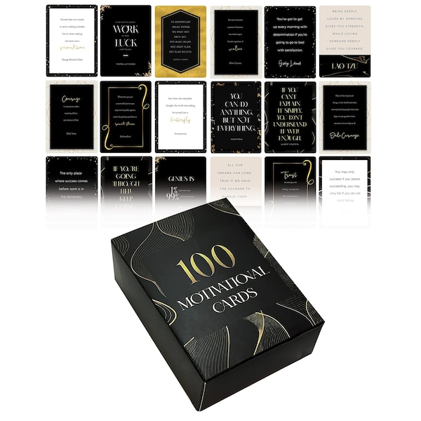 Better Office Products Famous Inspirational Quotes, Elegant Black & Gold Motif, Motivational Card Deck, 100PK - 64553