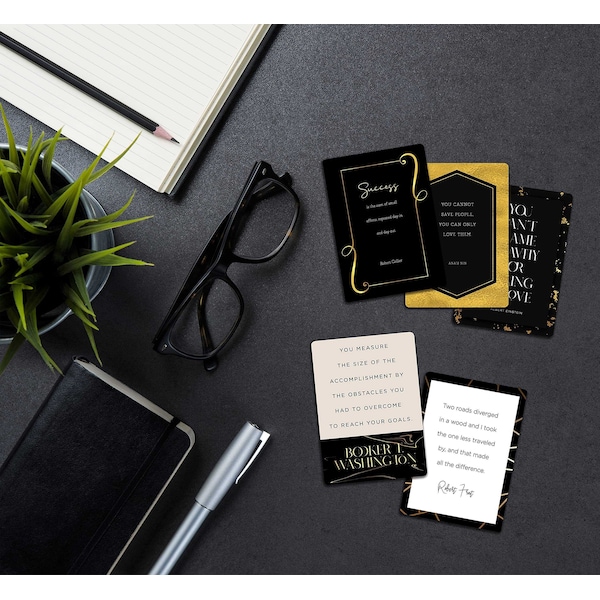 Better Office Products Famous Inspirational Quotes, Elegant Black & Gold Motif, Motivational Card Deck, 100PK - 64553