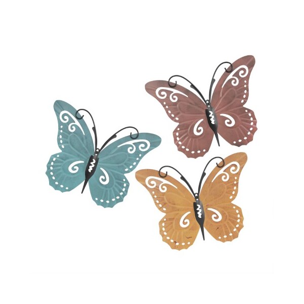 Hastings Home 3-piece Butterfly Metal Wall Art Set, Hand Painted Decorative 3D Nature Butterflies for Home/Office - 949858JFN