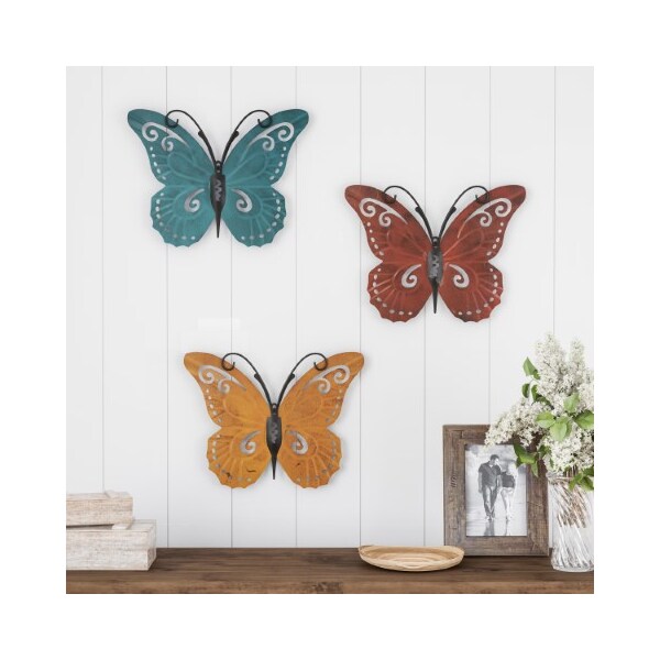 Hastings Home 3-piece Butterfly Metal Wall Art Set, Hand Painted Decorative 3D Nature Butterflies for Home/Office - 949858JFN