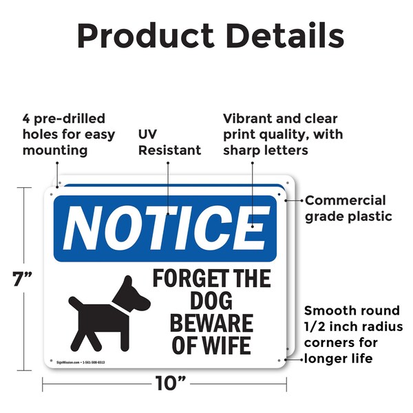 Signmission Forget The Dog Beware Of Wife, 10 Inch X 7 Inch, Plastic Sign, 2PK - OS-2PACK-NS-P-710-L-12876