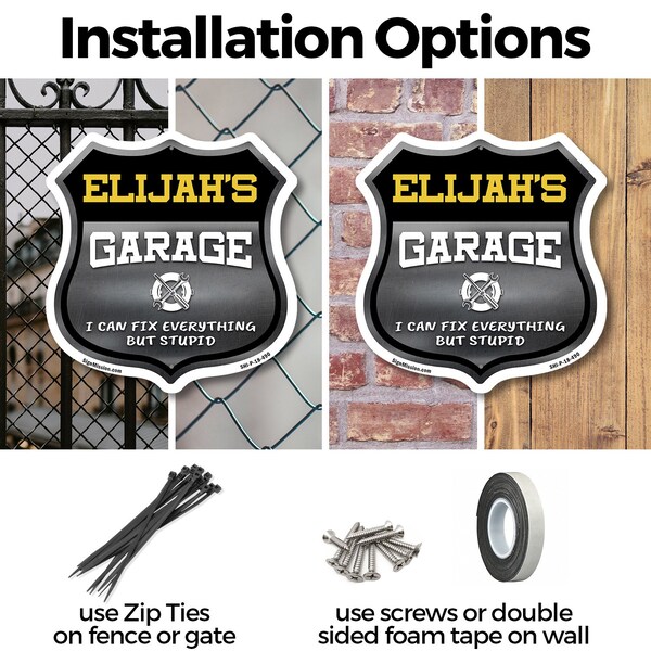 Signmission Elijah's Garage I Can Fix Everything But Stupid, 18 inch X 18 inch, Plastic Sign, 2PK - SHI-P-2PACK-18-490-ELIJAH