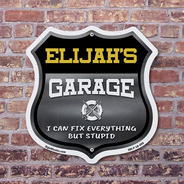 Signmission Elijah's Garage I Can Fix Everything But Stupid, 18 inch X 18 inch, Plastic Sign, 2PK - SHI-P-2PACK-18-490-ELIJAH