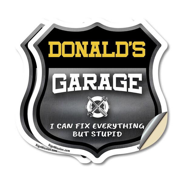 Signmission Donald's Garage I Can Fix Everything But Stupid, 4 inch X 4 inch, Vinyl Decal, 2PK - SHI-D-2PACK-4-490-DONALD