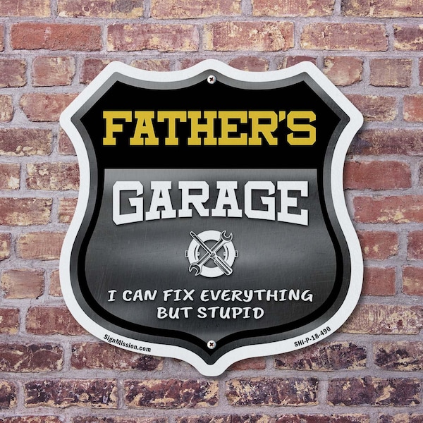 Signmission Father's Garage I Can Fix Everything But Stupid, 18 inch X 18 inch, Plastic Sign, 2PK - SHI-P-2PACK-18-490-FATHER