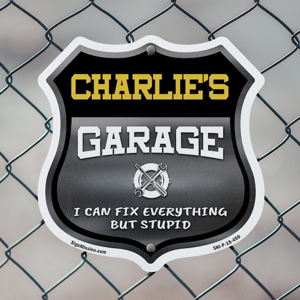 Signmission Charlie's Garage I Can Fix Everything But Stupid, 12 inch X 12 inch, Plastic Sign, 2PK - SHI-P-2PACK-12-490-CHARLIE