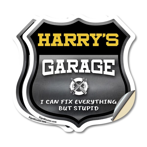 Signmission Harry's Garage I Can Fix Everything But Stupid, 6 inch X 6 inch, Vinyl Decal, 2PK - SHI-D-2PACK-6-490-HARRY