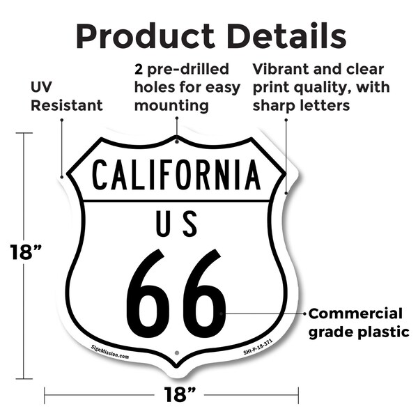 Signmission California Route Marker Shield Sign Us 6, 18 Inch X 18 Inch, Plastic Sign - SHI-P-18-371