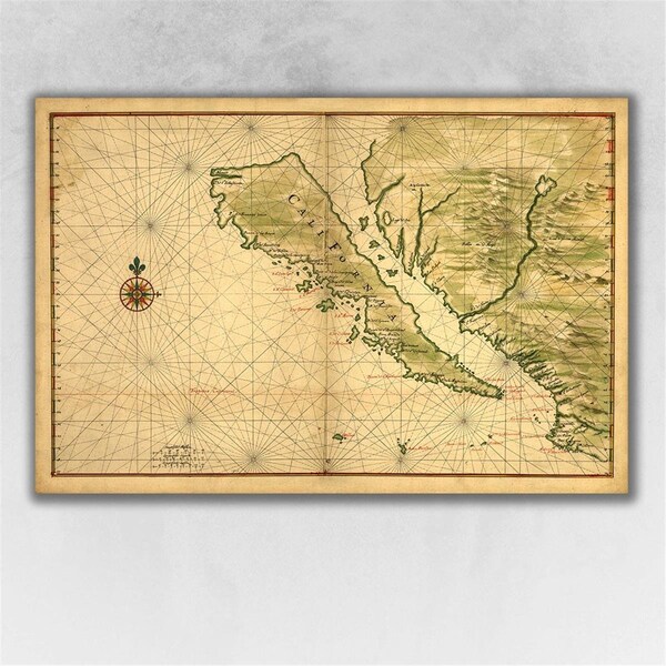 Homeroots 24 x 36 in. California as an Island c1650 Vintage Map Multi Color Wall Art - 391937