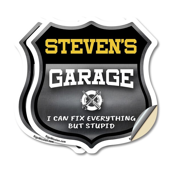 Signmission Steven's Garage I Can Fix Everything But Stupid, 4 inch X 4 inch, Vinyl Decal, 2PK - SHI-D-2PACK-4-490-STEVEN