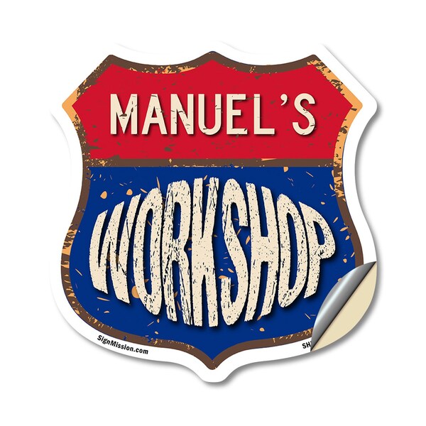 Signmission Manuel's Workshop, 18 Inch X 18 Inch, Vinyl Decal - SHI-D-18-489-MANUEL