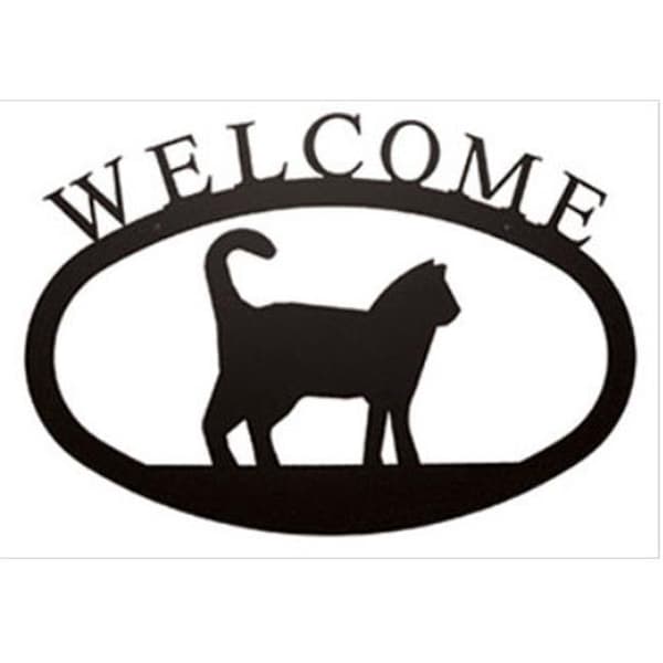 Village Wrought Iron Village Wrought Iron WEL-6-L Large Cat Welcome Sign - WEL-6-L